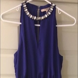 Royal Blue Dress with Embellished Neckline